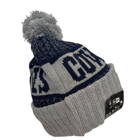 Dallas Cowboys New Era NFL On-Field Pom Knit Beanie Hat Gray & Navy - Picture 7 of 7